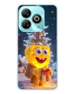 Чехол для ZTE Blade A75 с картинкой «Рождественский Спанч Боб»