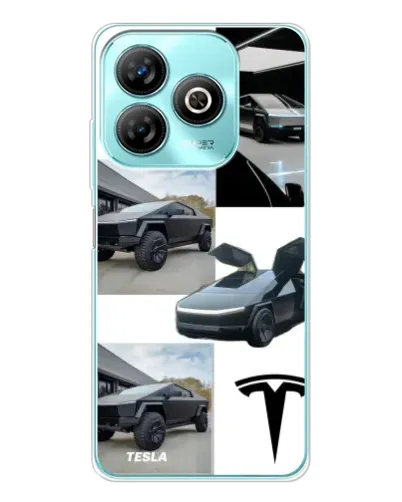 Чехол для ZTE Blade A75 с картинкой «Коллаж Cybertruck Tesla»