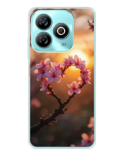 Чехол для ZTE Blade A75 с картинкой «Розовый цвет сердце на фоне заката»