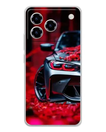Чехол для ZTE Blade A76 с картинкой «Спортивная BMW и цветы»