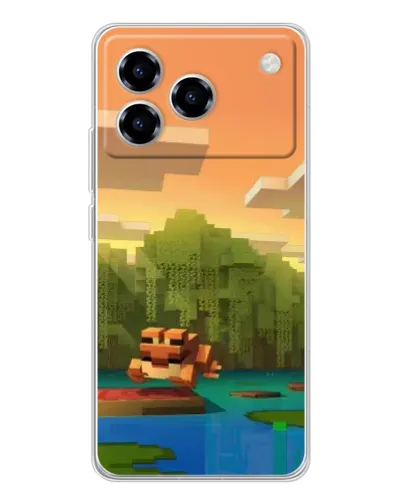 Чехол для ZTE Blade A76 с картинкой «Майнкрафт закат солнца»