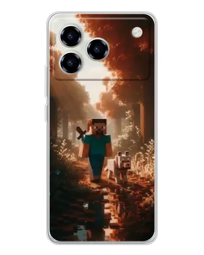 Чехол для ZTE Blade A76 с картинкой «Стив в лесу»