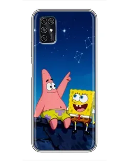 Чехол для ZTE Blade V2020 Smart с картинкой «Губка Боб и Патрик ночью»