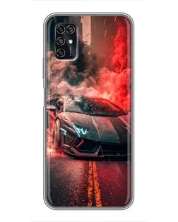 Чехол для ZTE Blade V2020 Smart с картинкой «Lamborghini красный дым»