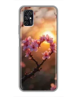 Чохол для ZTE Blade V2020 Smart з картинкою «Рожевий цвіт  сердечко на тлі заходу»