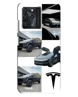 Чехол для ZTE Blade V30 с картинкой «Коллаж Cybertruck Tesla»