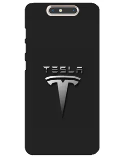Чехол для ZTE Blade V8 с картинкой «Стальной логотип Tesla»