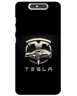 Чехол для ZTE Blade V8 с картинкой «Tesla — серебристое авто»
