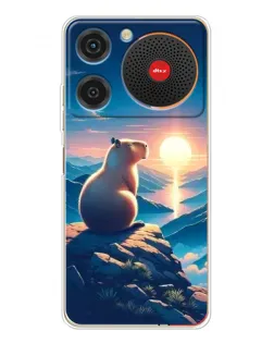 Чехол для ZTE Nubia Music с картинкой «Закат солнца с капибарой»