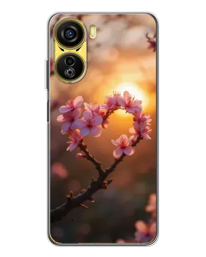 Чехол для ZTE Nubia Neo 5G с картинкой «Розовый цвет сердце на фоне заката»