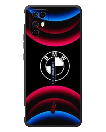 Чехол для ZTE Nubia RedMagic 6R с картинкой «Логотип BMW и неоновые дуги»
