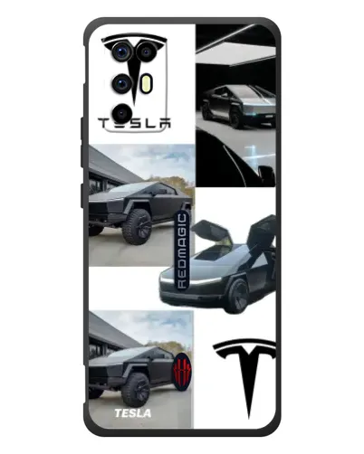 Чехол для ZTE Nubia RedMagic 6R с картинкой «Коллаж Cybertruck Tesla»