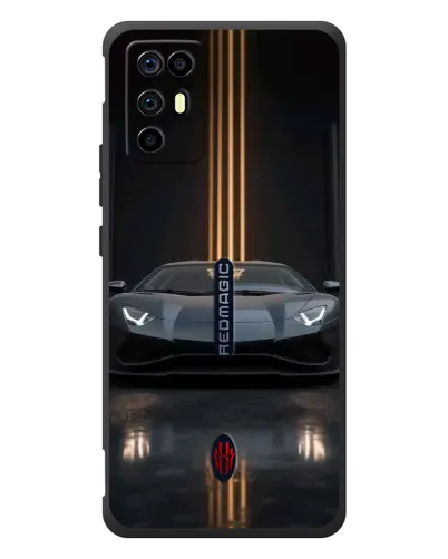 Чехол для ZTE Nubia RedMagic 6R с картинкой «Lamborghini золотые линии»