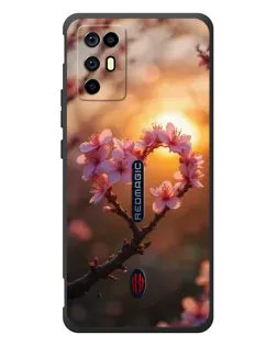 Чохол для ZTE Nubia RedMagic 6R з картинкою «Рожевий цвіт  сердечко на тлі заходу»