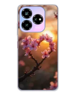 Чохол для ZTE Nubia V60 Design з картинкою «Рожевий цвіт  сердечко на тлі заходу»