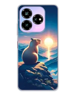 Чохол для ZTE Nubia V60 Design з картинкою «Захід сонця з капібарою»