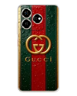 Чехол для ZTE Nubia V60 с картинкой «Gucci — фирменная полоса и золото»