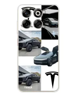 Чехол для ZTE Nubia V70 с картинкой «Коллаж Cybertruck Tesla»