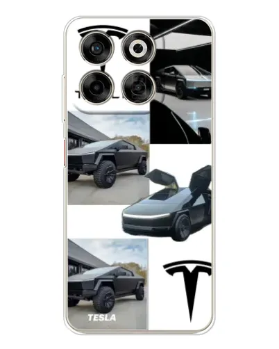 Чехол для ZTE Nubia V70 с картинкой «Коллаж Cybertruck Tesla»