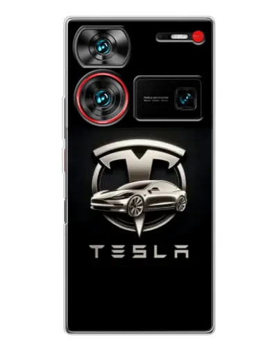 Чехол для ZTE Nubia Z60 Ultra с картинкой «Tesla — серебристое авто» Чехол для ZTE Nubia Z60 Ultra с картинкой «Tesla — серебристое авто»