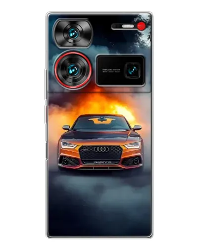 Чехол для ZTE Nubia Z60 Ultra с картинкой «Audi в огненном дыму» Чехол для ZTE Nubia Z60 Ultra с картинкой «Audi в огненном дыму»
