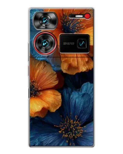Чехол для ZTE Nubia Z60 Ultra с картинкой «Яркая сине-оранжевая флора» Чехол для ZTE Nubia Z60 Ultra с картинкой «Яркая сине-оранжевая флора»