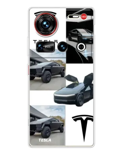 Чехол для ZTE Nubia Z70 Ultra с картинкой «Коллаж Cybertruck Tesla»