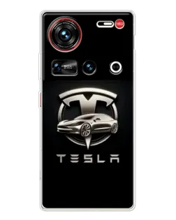Чехол для ZTE Nubia Z70 Ultra с картинкой «Tesla — серебристое авто» Чехол для ZTE Nubia Z70 Ultra с картинкой «Tesla — серебристое авто»