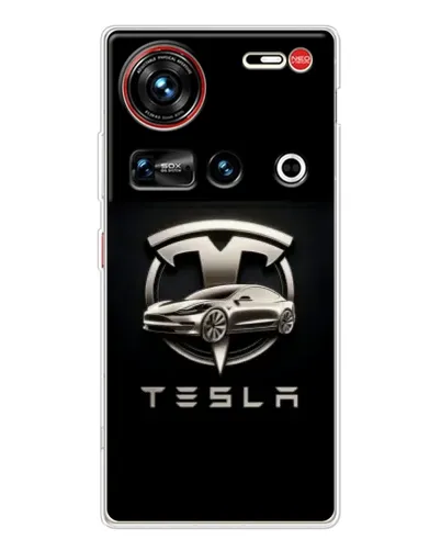 Чехол для ZTE Nubia Z70 Ultra с картинкой «Tesla — серебристое авто»