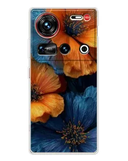 Чехол для ZTE Nubia Z70 Ultra с картинкой «Яркая сине-оранжевая флора» Чехол для ZTE Nubia Z70 Ultra с картинкой «Яркая сине-оранжевая флора»