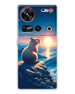 Чехол для ZTE Nubia Z70 Ultra с картинкой «Закат солнца с капибарой»