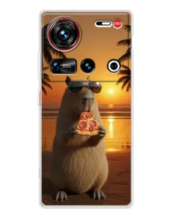 Чехол для ZTE Nubia Z70 Ultra с картинкой «Капибара с пиццей»