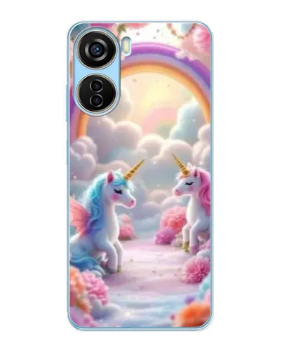 Чехол для ZTE V40 Design с картинкой «Радуга и единороги»