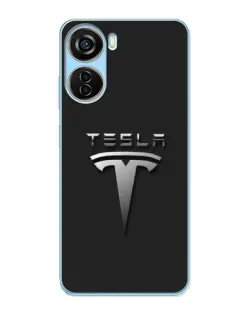 Чехол для ZTE V40 Design с картинкой «Стальной логотип Tesla»