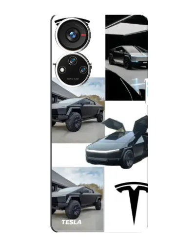 Чехол для ZTE Blade V40s с картинкой «Коллаж Cybertruck Tesla»