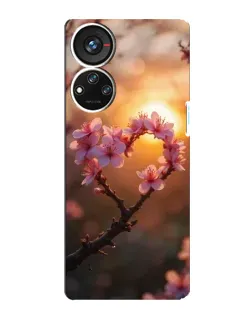 Чохол для ZTE Blade V40s з картинкою «Рожевий цвіт  сердечко на тлі заходу»