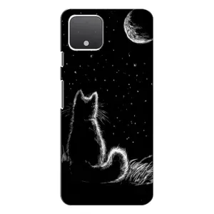 Чехол с принтом для Google Pixel 4 (AlphaPrint) Модные коты (Котик и луна)