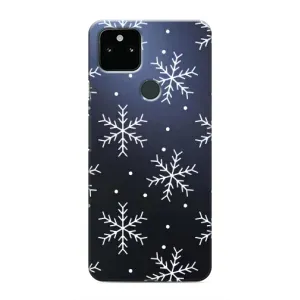 Зимні Чохли для Google Pixel 5a 5G - прозорий фон (Білі сніжинки)