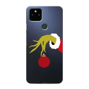 Зимні Чохли для Google Pixel 5a 5G - прозорий фон (Грінч з іграшкою)