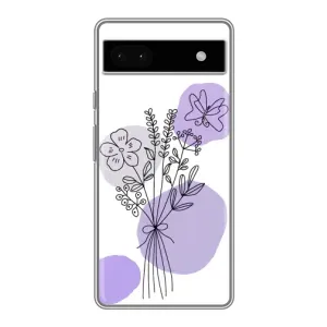 Силконовий чохол з принтом в квітах на Google Pixel 6a (Букет фіолетова абстракція)