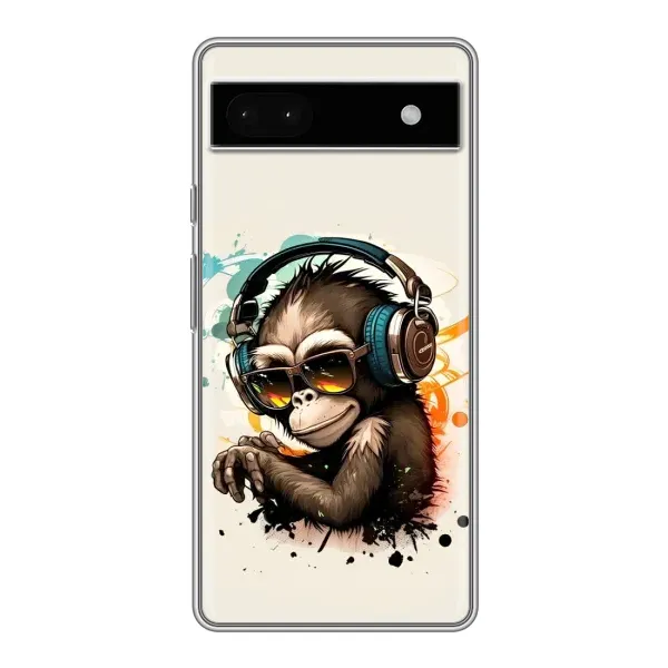 Чехол с принтом «Макака в наушниках» для Google Pixel 6a