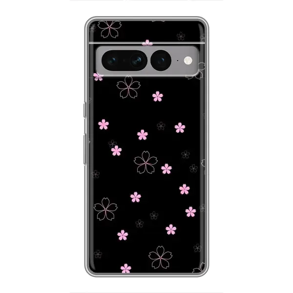 Чохол з принтом «Рожеві квіти на чорному» для Google Pixel 7 Pro