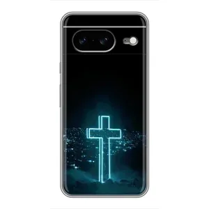 Чехол для Google Pixel 8 (AlphaPrint) - (Христианские) (Крест и город)
