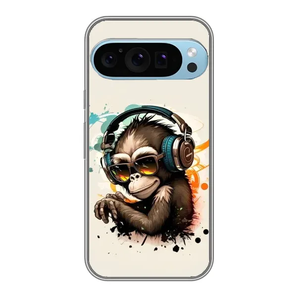 Чехол с принтом «Макака в наушниках» для Google Pixel 9 Pro