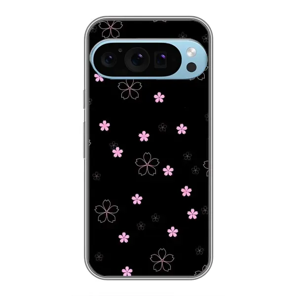 Чохол з принтом «Рожеві квіти на чорному» для Google Pixel 9 Pro