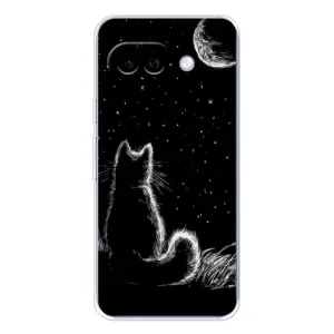 Чохол з принтом «Котик і місяць» для Google Pixel 9A