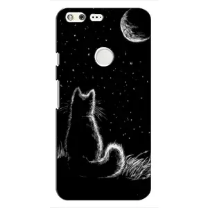 Чехол с принтом для Google Pixel (AlphaPrint) Модные коты (Котик и луна)