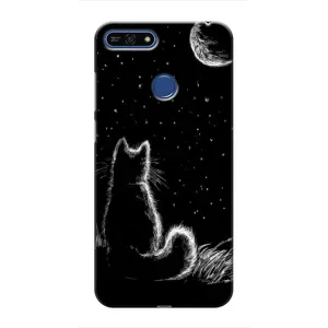 Чохол з принтом для Huawei Honor 7A Pro (AlphaPrint) Модні коти (Котик і місяць)