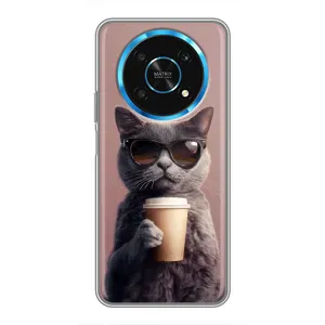 Чехол с принтом стильные животные для Хуавей Хонор Меджик 6 Лайт 5G (Кот с кофе)