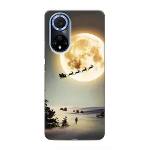 Новогодние, Праздничные Чехлы для Huawei Honor X7b - 2024 год (Санта на луне)